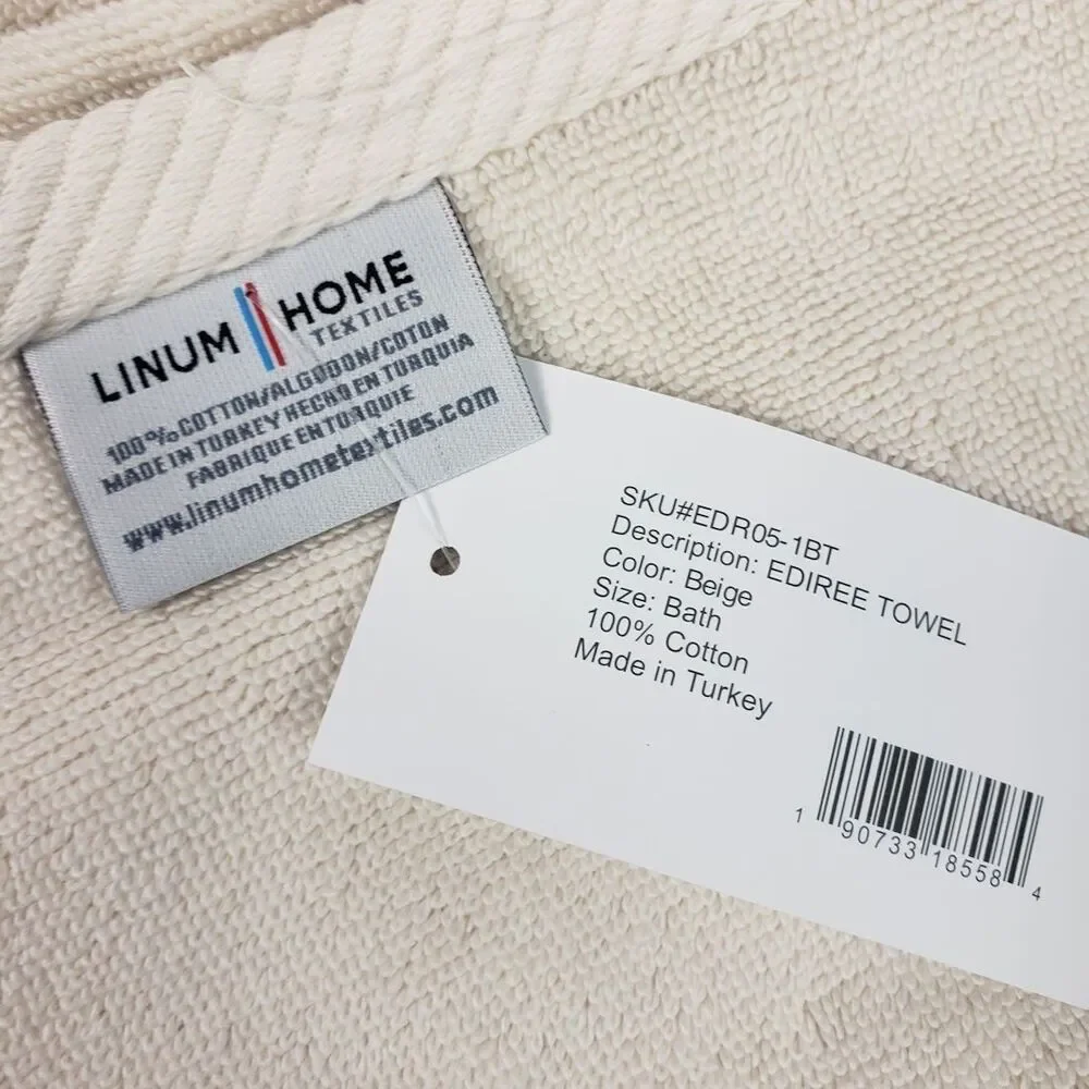 Linum Home 3 Pc Bath Towel Set Beige Turkish Cotton May Embellished